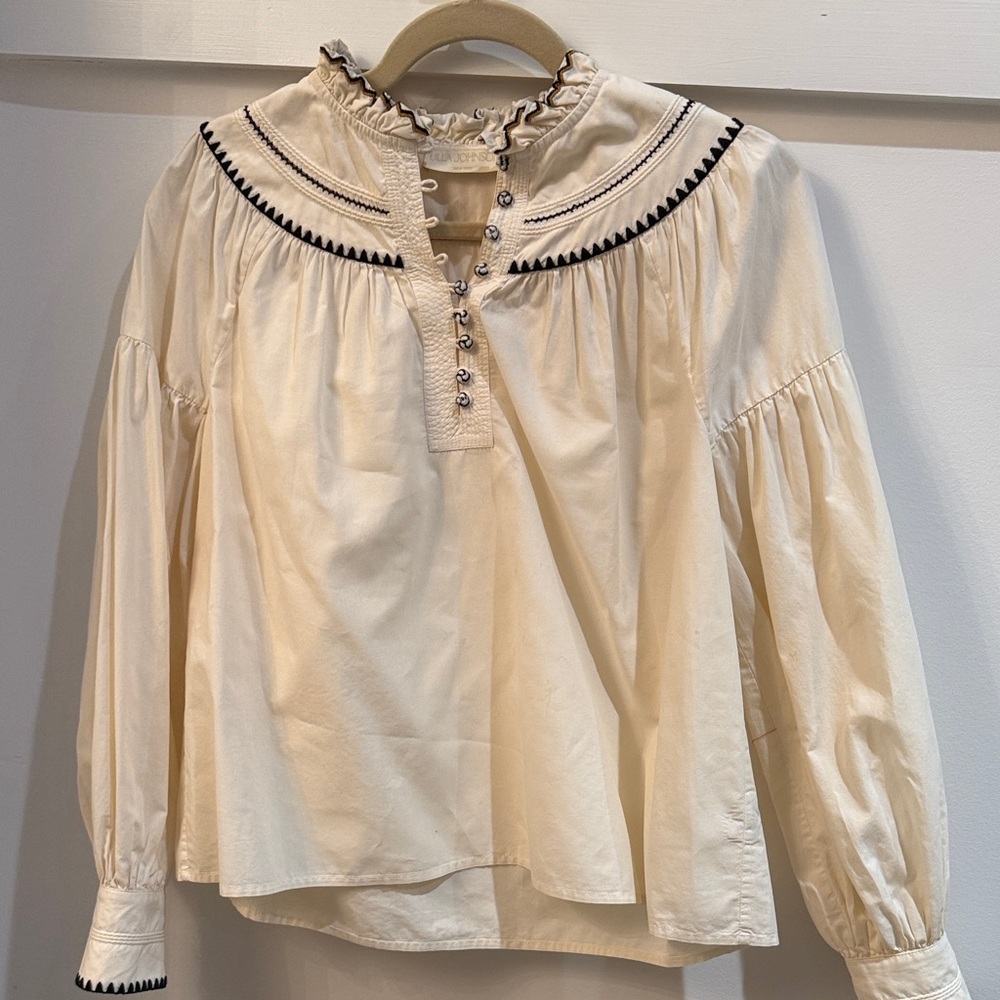 Ulla Johnson Cream Blouse with Black Trim